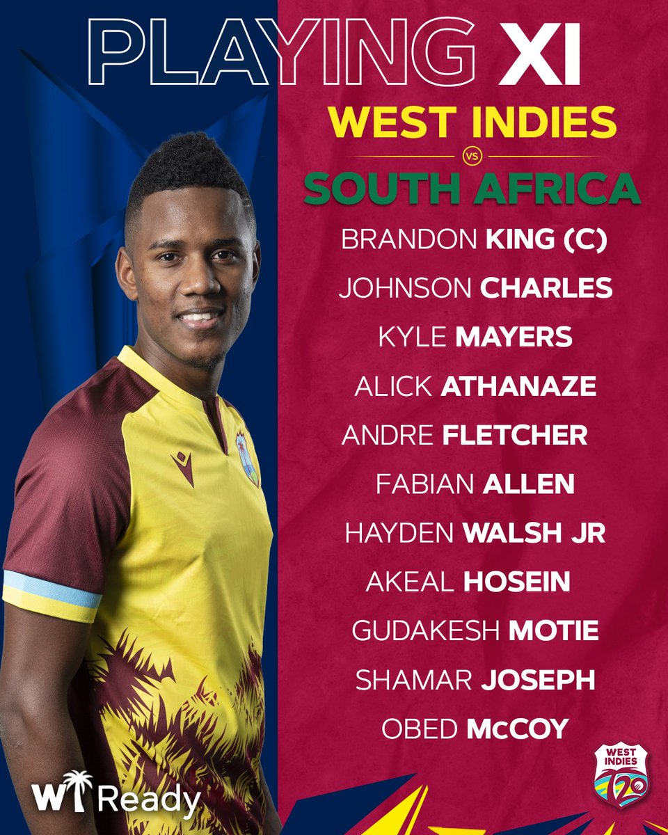 Athanaze & Walsh Jr. will start in today's playing XI.💪🏽 #WIREADY #WIvSA