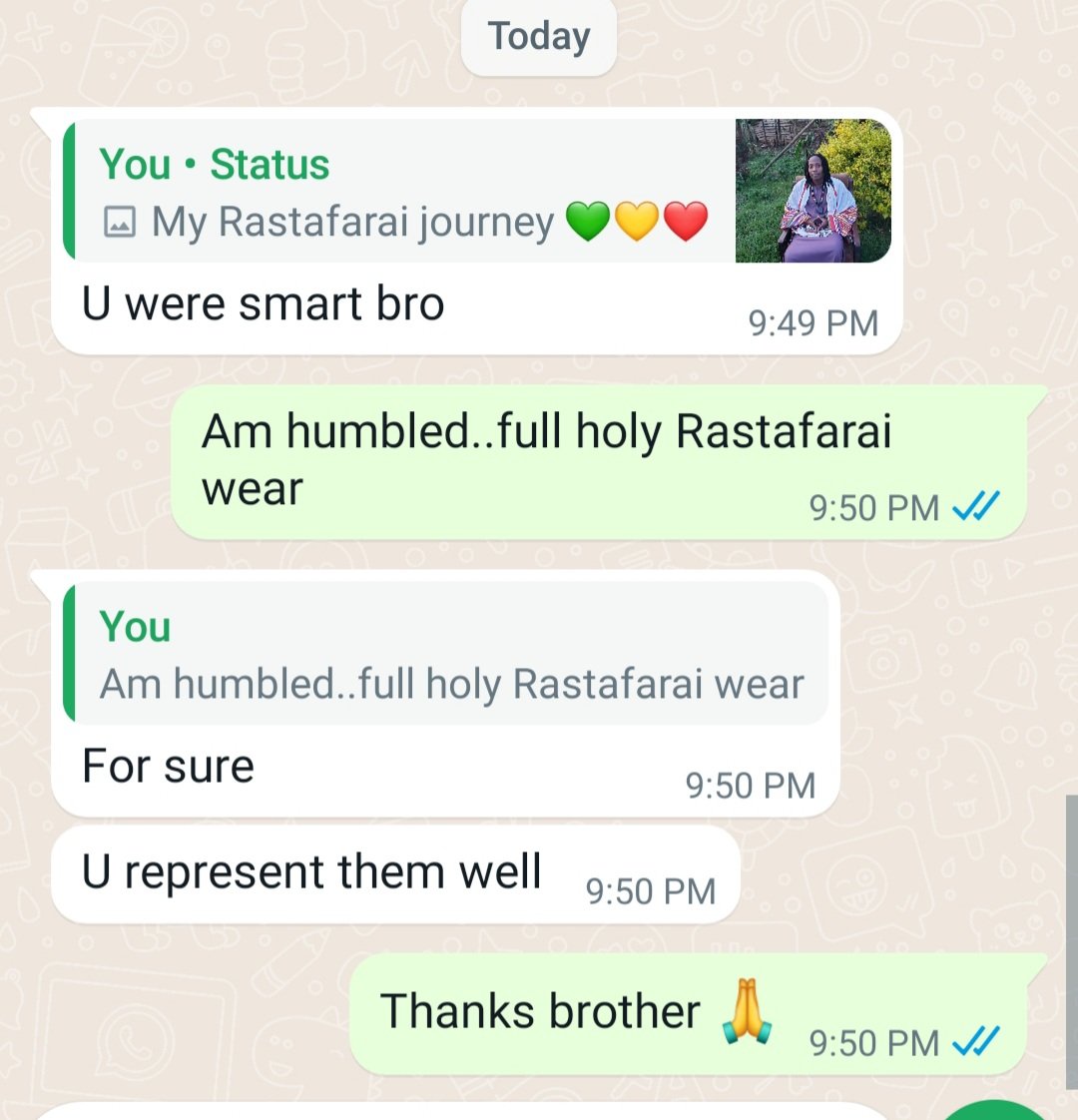 Humbled to represent my Rastafarai Tribe well