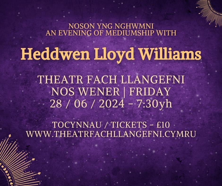 ✨Heddwen Lloyd Williams✨

Noson yng nghwmni'r arbennig - Heddwen Lloyd Williams // An evening of mediumship with the incredible Heddwen Lloyd Williams 🔮

Nos Wener 28/06/24 Friday
7yh / 7pm

🎟️ theatrfachllangefni.cymru/digwyddiadau
