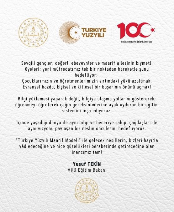 “Türkiye Yüzyılı Maarif Modeli” ile gelecek nesillerin, bizleri hayırla yâd edeceğine ve nice güzellikleri beraberinde getireceğine olan inancımız tam! @tcmeb @Yusuf__Tekin @farukyelkenci @behcet_bakir #KöklerdenGeleceğe