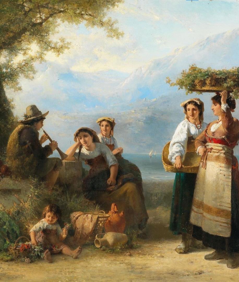 ARTIST: **KAREL FRANS PHILIPPEAU** (DUTCH, 1825–1897) ART: **GRAPE HARVEST IN TESSIN**