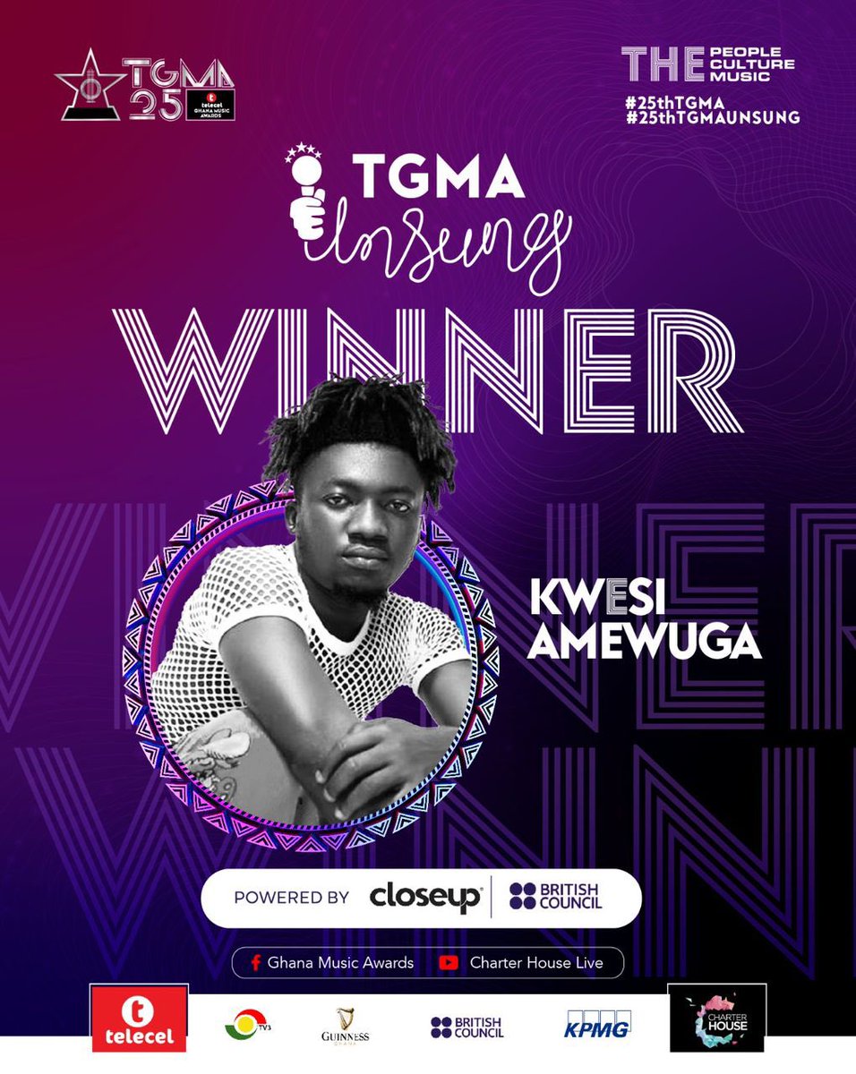 Kwesi Amewuga (@KwesiAmewuga) wins the #25thTGMA Unsung Artiste of the Year.
#GhanaMusic