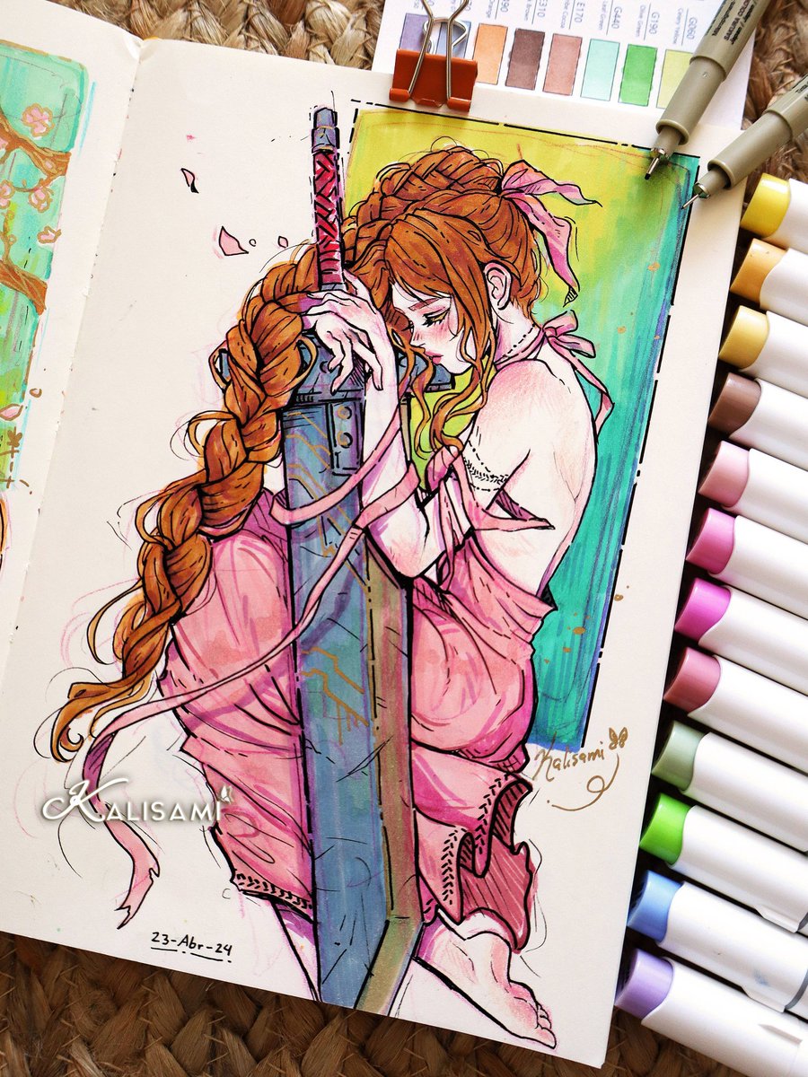 Is Aerith remembering Cloud, or Zack? 🟡⚫ 
More from my sketchbook soon✨
.
#finalfantasy7 #aerith #squareenix