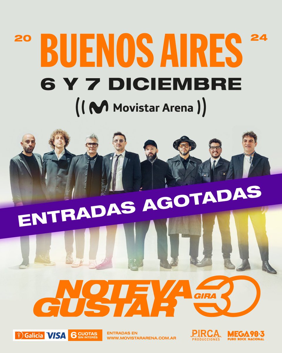 ¡ENTRADAS AGOTADAS! ¡GRACIAS BUENOS AIRES! 🇦🇷🤍 Gracias infinitas por agotar las entradas para los dos shows de diciembre en el Movistar Arena! 🙌 …y en tan poquito tiempo!!! 😱 Estamos muy emocionados por el apoyo. Se viene otro diciembre más festejando juntos 🫶 #NTVG30