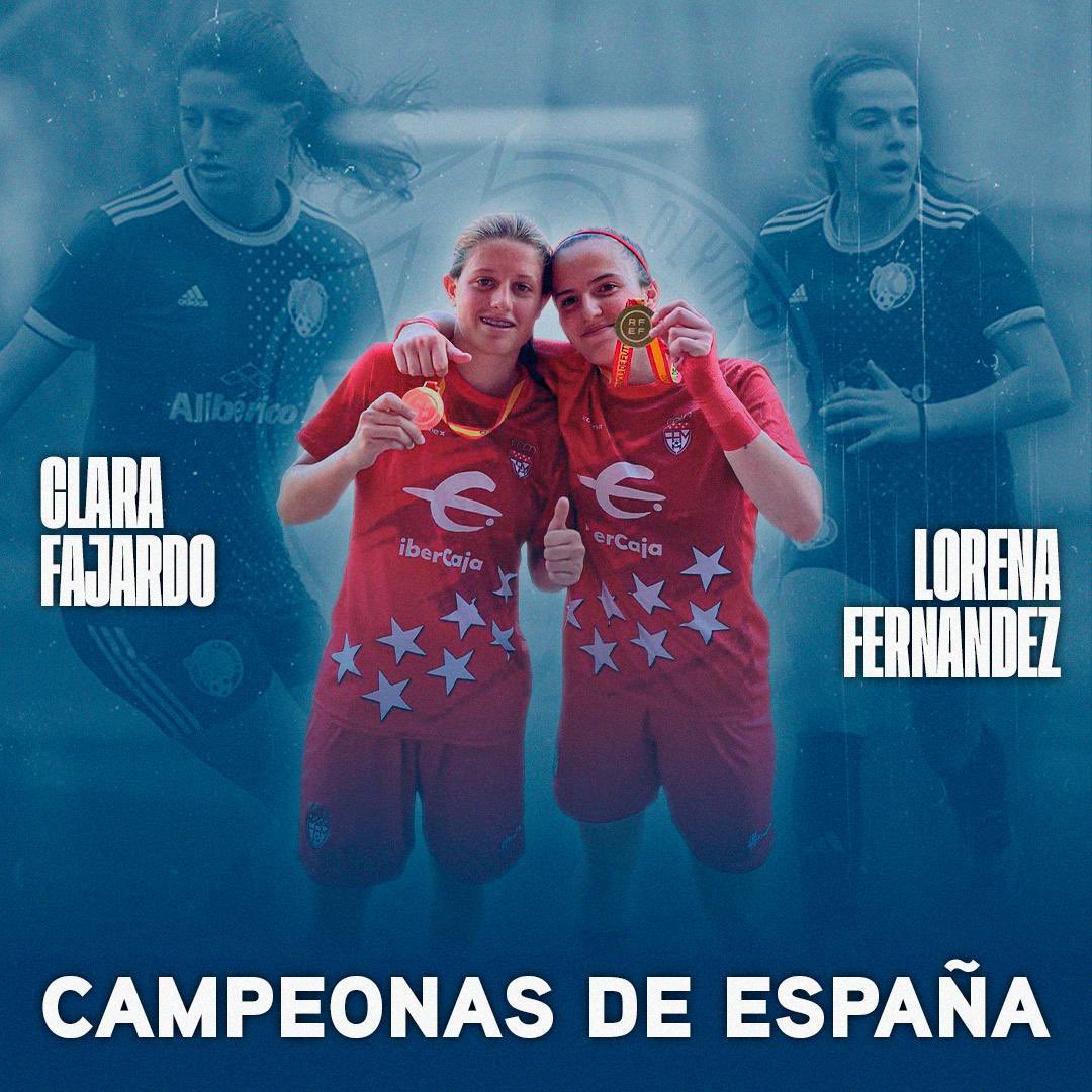 𝐂𝐀𝐌𝐏𝐄𝐎𝐍𝐀𝐒 𝐃𝐄 𝐄𝐒𝐏𝐀𝐍̃𝐀 🏆 Nuestras chicas Alibérico-juveniles son 𝐂𝐀𝐌𝐏𝐄𝐎𝐍𝐀𝐒 𝐃𝐄 𝐄𝐒𝐏𝐀𝐍̃𝐀 con la selección Sub17 de @rffm_oficial Enhorabuena @claraa16_ y @loorefdeez , #soñamosjuntas #sub17 #cffolympia #abriendocaminocumpliendosueños