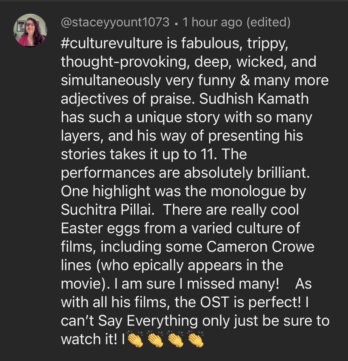 Thank you again @Bollywriter for all the love for #CultureVulture🚀 in this comment. ❤️🤗