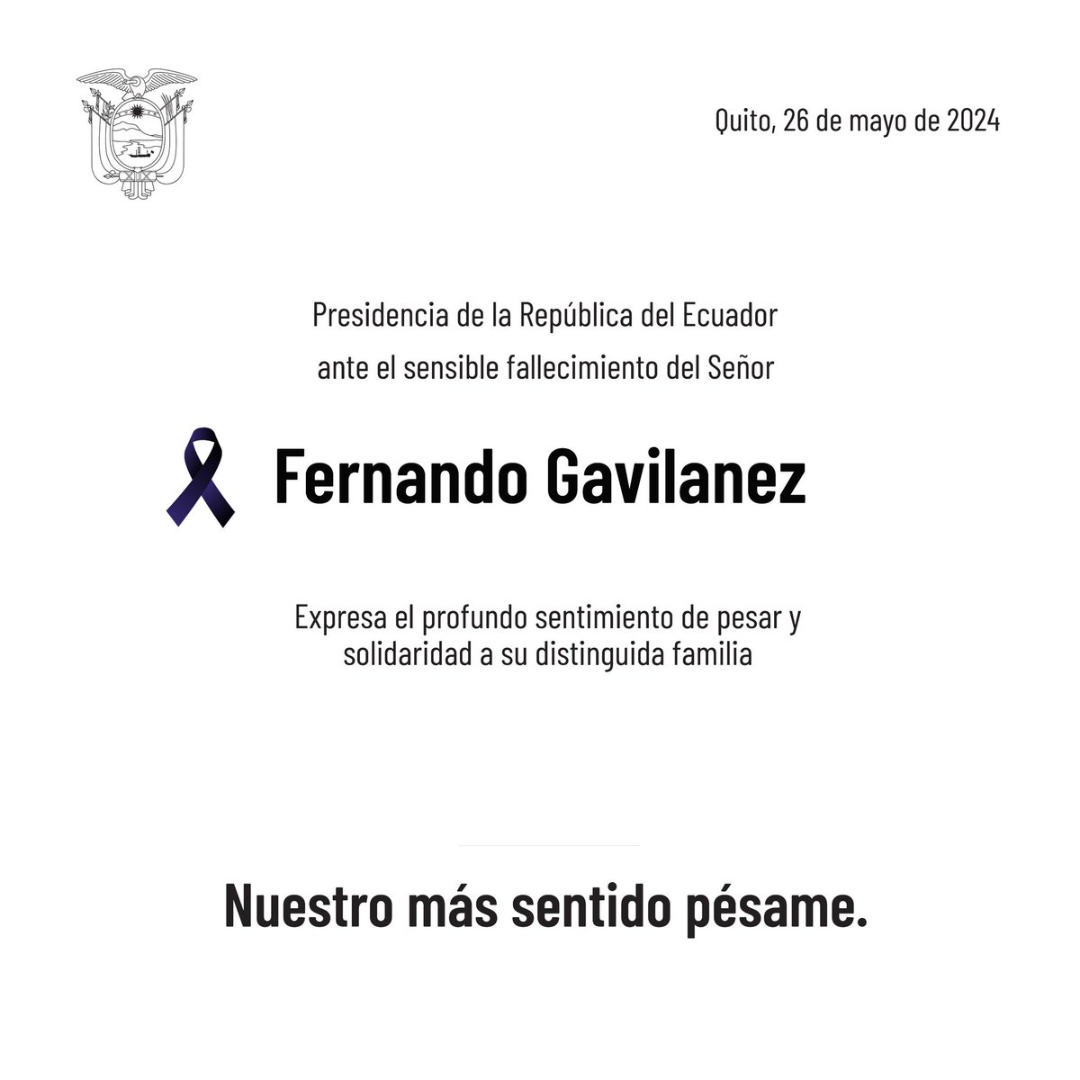 Nuestra solidaridad y pésame ante el fallecimiento de Fernando Gavilanez.