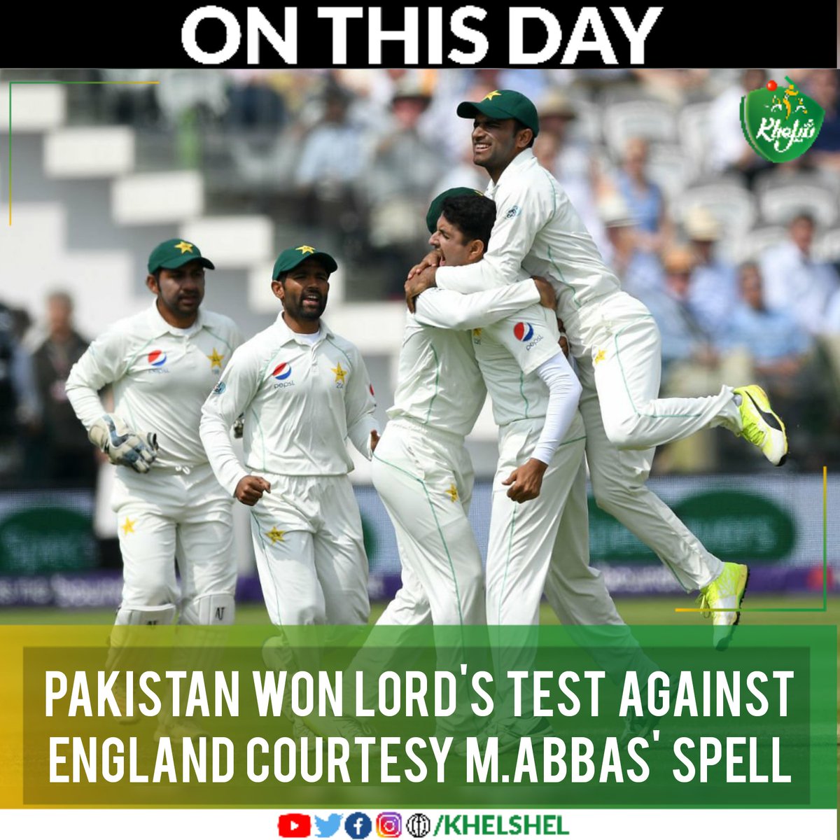 #OnThisDay in 2018, @RealMAbbas226' (4/23 and 4/41) helped Pakistan win Lord's Test by 9 wickets chasing 64 in the fourth inning under @SarfarazA_54's captaincy. #ENGvPAK | #Cricket | #Pakistan | #MohammadAbbas | #SarfarazAhmed | #Lords