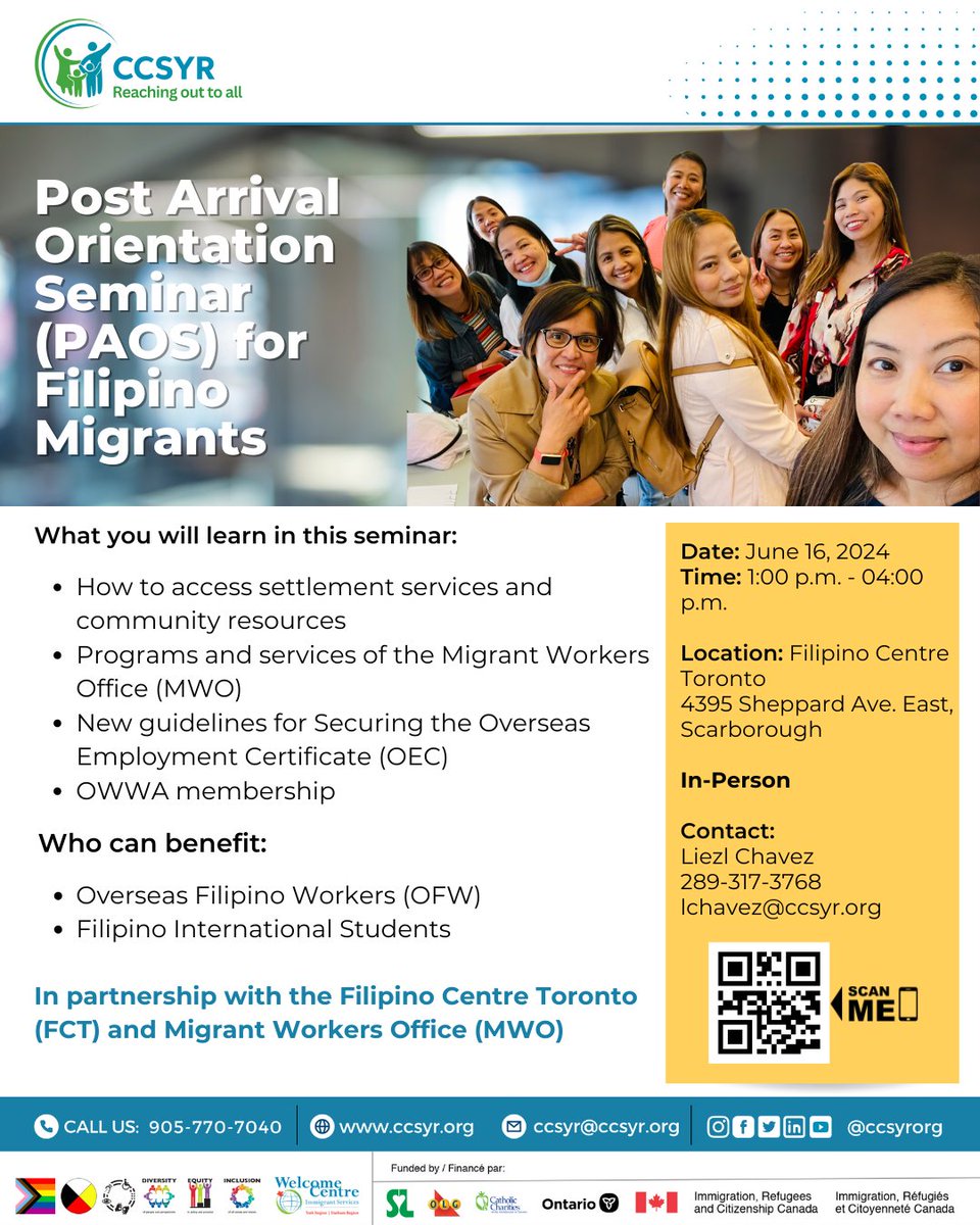 Whether you are an overseas Filipino worker or an international Filipino student, our Post Arrival Orientation Seminar for Filipino Migrants can help you build your new life in Canada. Email chavez@ccsyr.org to register. #filipinocommunity #filipinomigrants #ccsyr #yorkregion