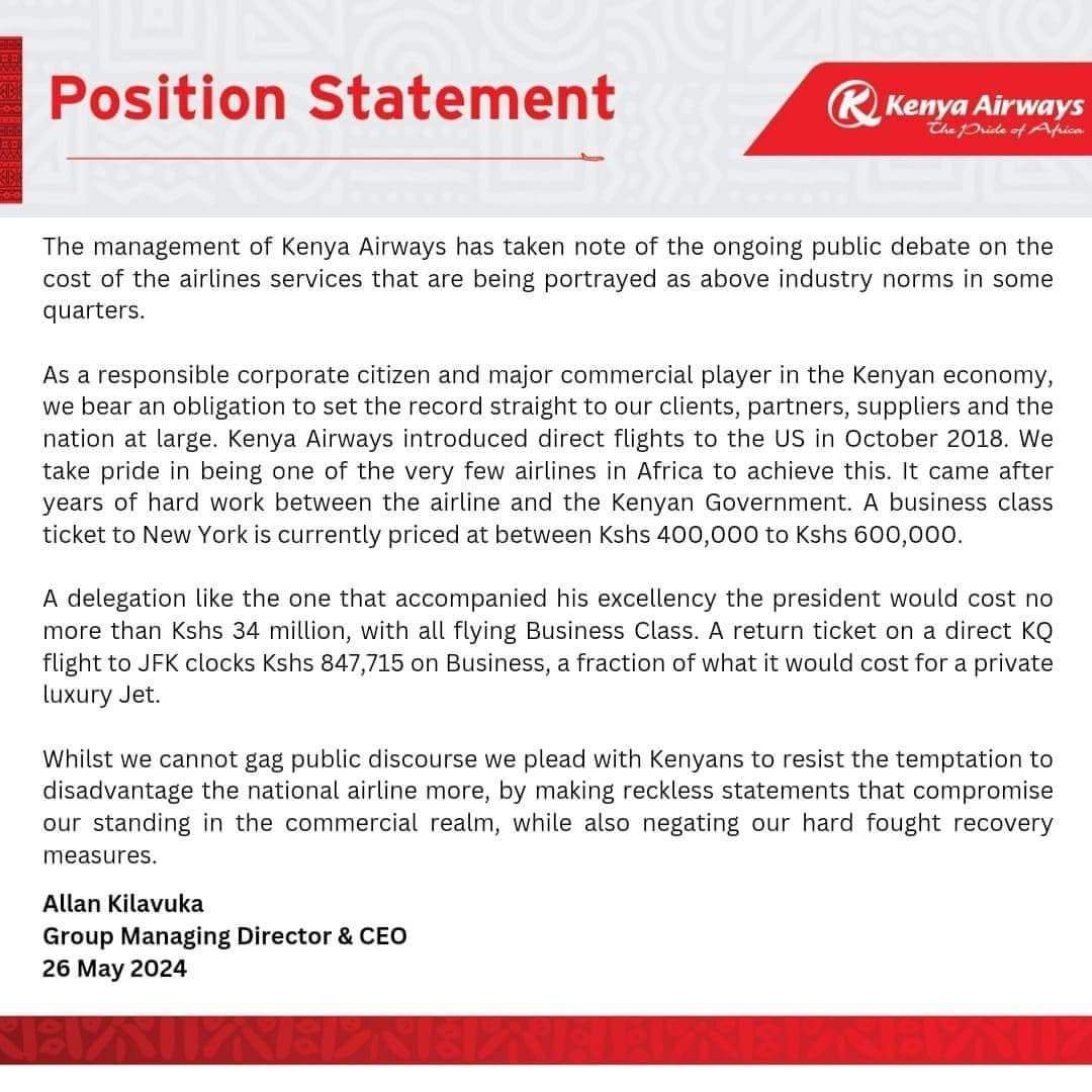 This statement from Kenya Airways will shock you. No more fear, just courage!