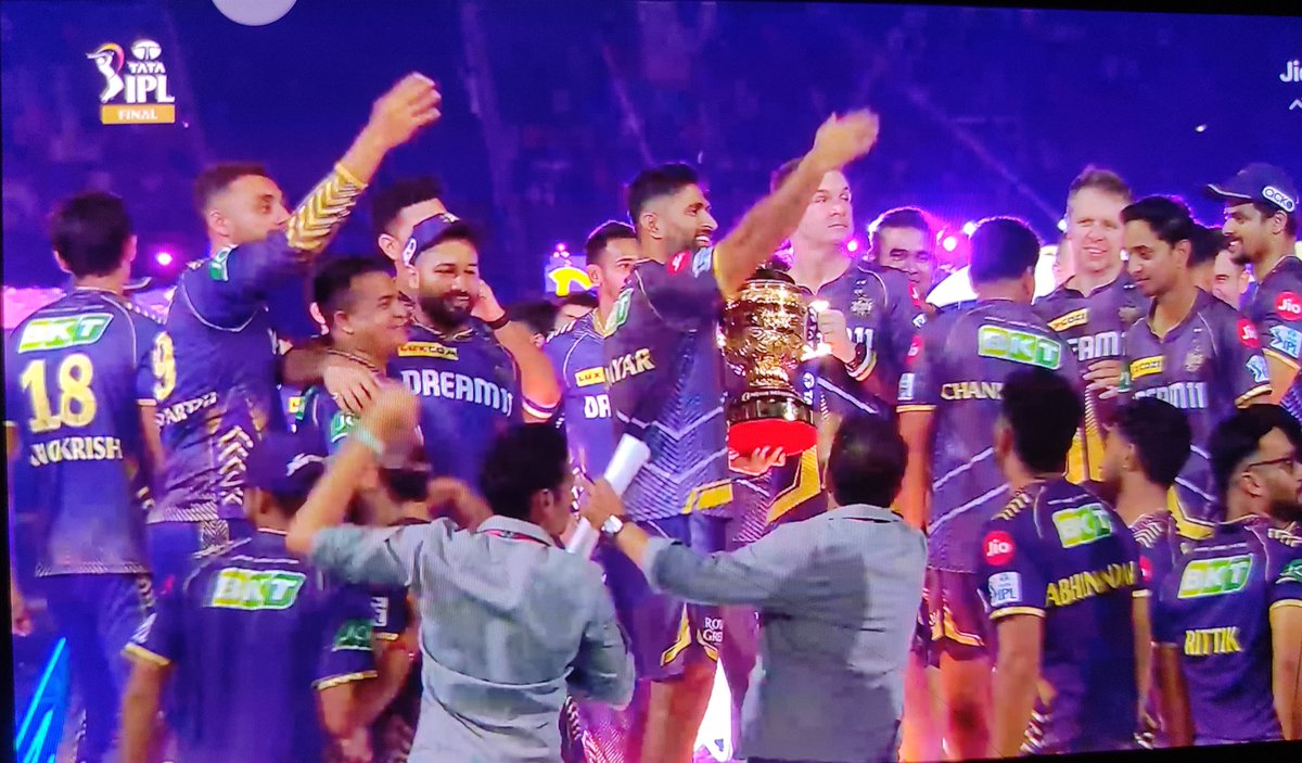 HereIsAam's tweet photo. Congrats #KKR for winning the Third time IPL Title, again after 10 years.

The Team's passion, hardwork and chemistry were indeed awesome.
Under the coach and captain, the team did perform truly well and balanced.
#KKRvsSRH2024 @iamsrk @GautamGambhir @KKRiders @ShreyasIyer15. https://t.co/CbqSPurvdH
