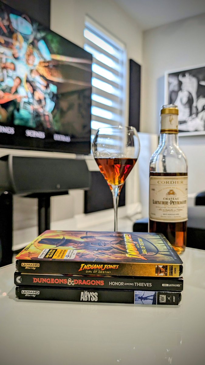 Inside with some 1990 Sauternes and some popcorn flicks.