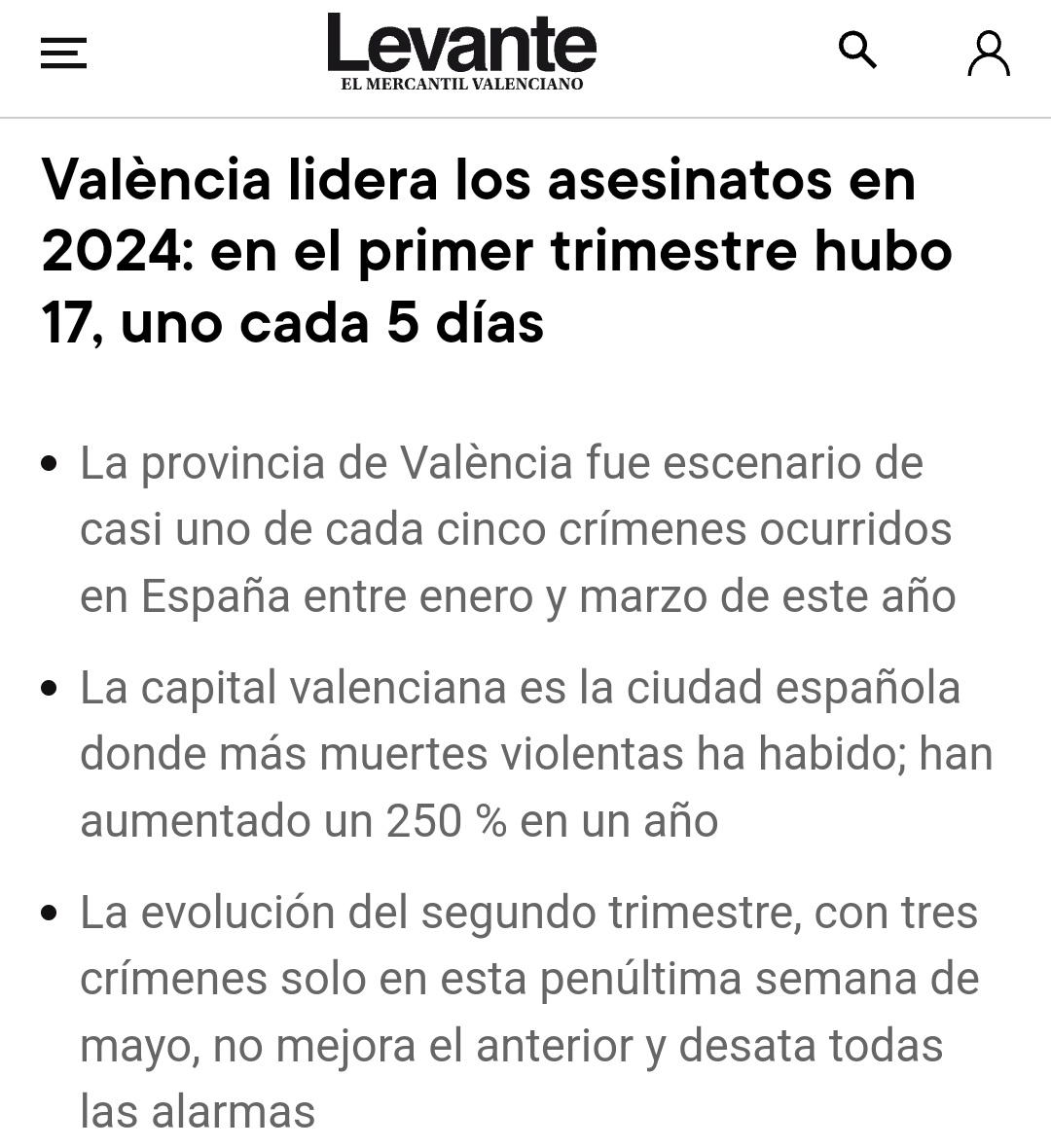 'Valencia lidera los asesinatos en 2024: en el primer trimestre hubo 17, uno cada 5 días' Todo son éxitos y buenas noticias en el país que va como una moto; como un cohete. Y no va a ir a menos.