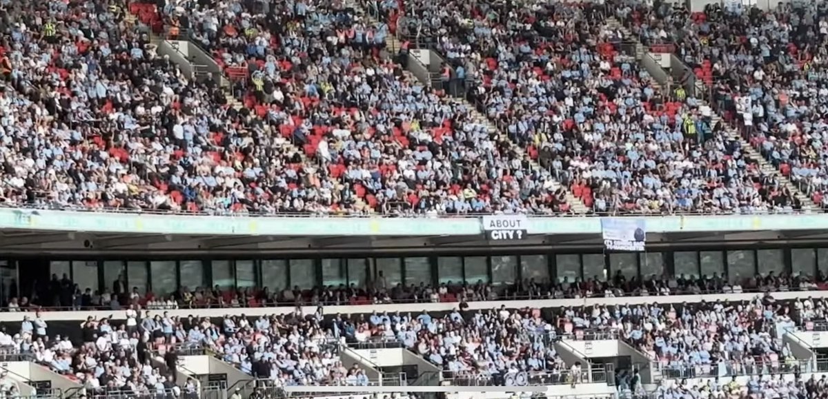 You’d never guess Manchester City’s parade was today after winning four Premier League titles in a row. Most irrelevant club ever. This is their fans at the FA Cup final yesterday at Wembley… Empty seats? Could never be a club with proper history.