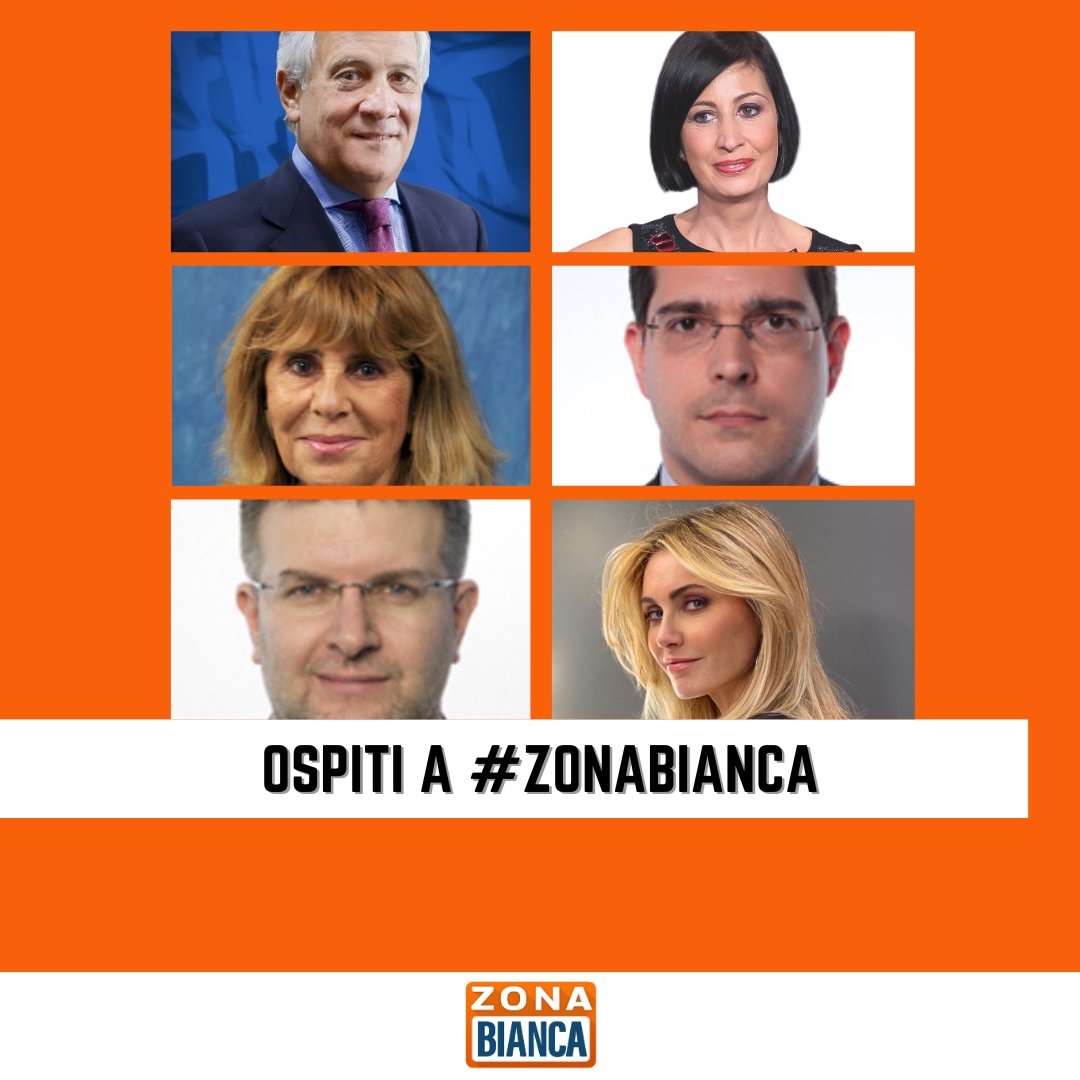 Zona Bianca (@zona_bianca) on Twitter photo Tra i tanti ospiti della puntata di questa sera ci saranno anche <a href="/Antonio_Tajani/">Antonio Tajani</a> <a href="/CandidaMorvillo/">candida morvillo</a> <a href="/Capezzone/">Daniele Capezzone</a> <a href="/FidanzaCarlo/">Carlo Fidanza ن</a> <a href="/SabrinaScampini/">Sabrina Scampini</a> e Mirella Serri. Vi aspettiamo nella #zonabianca di <a href="/mediaset_rete4/">Mediaset Rete4</a> Tra i tanti ospiti della puntata di questa sera ci saranno anche <a href="/Antonio_Tajani/">Antonio Tajani</a> <a href="/CandidaMorvillo/">candida morvillo</a> <a href="/Capezzone/">Daniele Capezzone</a> <a href="/FidanzaCarlo/">Carlo Fidanza ن</a> <a href="/SabrinaScampini/">Sabrina Scampini</a> e Mirella Serri. Vi aspettiamo nella #zonabianca di <a href="/mediaset_rete4/">Mediaset Rete4</a>