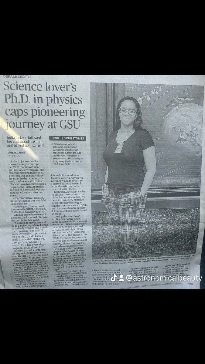 I was featured in the Atlanta Journal Constitution! I was so exhausted when this pic was taken while I was at NASA JPL. I literally defended my PhD less than 24 hours before I got on a plane to Los Angeles! I hate this damn pic but I love the story!