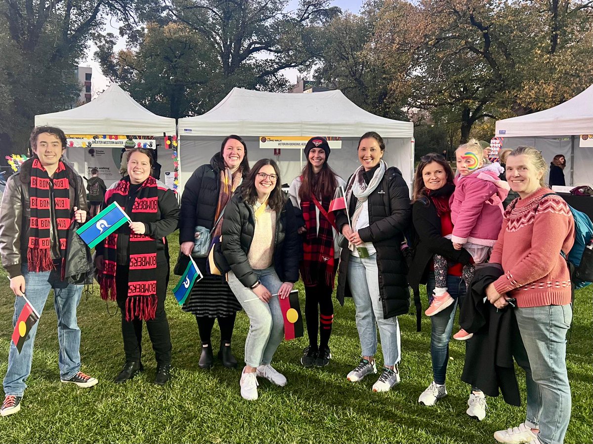 What a night! We had 60+ Melbourne School of Health Sciences staff and their family and friends mark the start of National Reconciliation Week as they joined #TheLongWalk at the MCG ahead of the Dreamtime at the 'G match on Saturday night. #NRW2024 #NowMoreThanEver @UniMelbMDHS