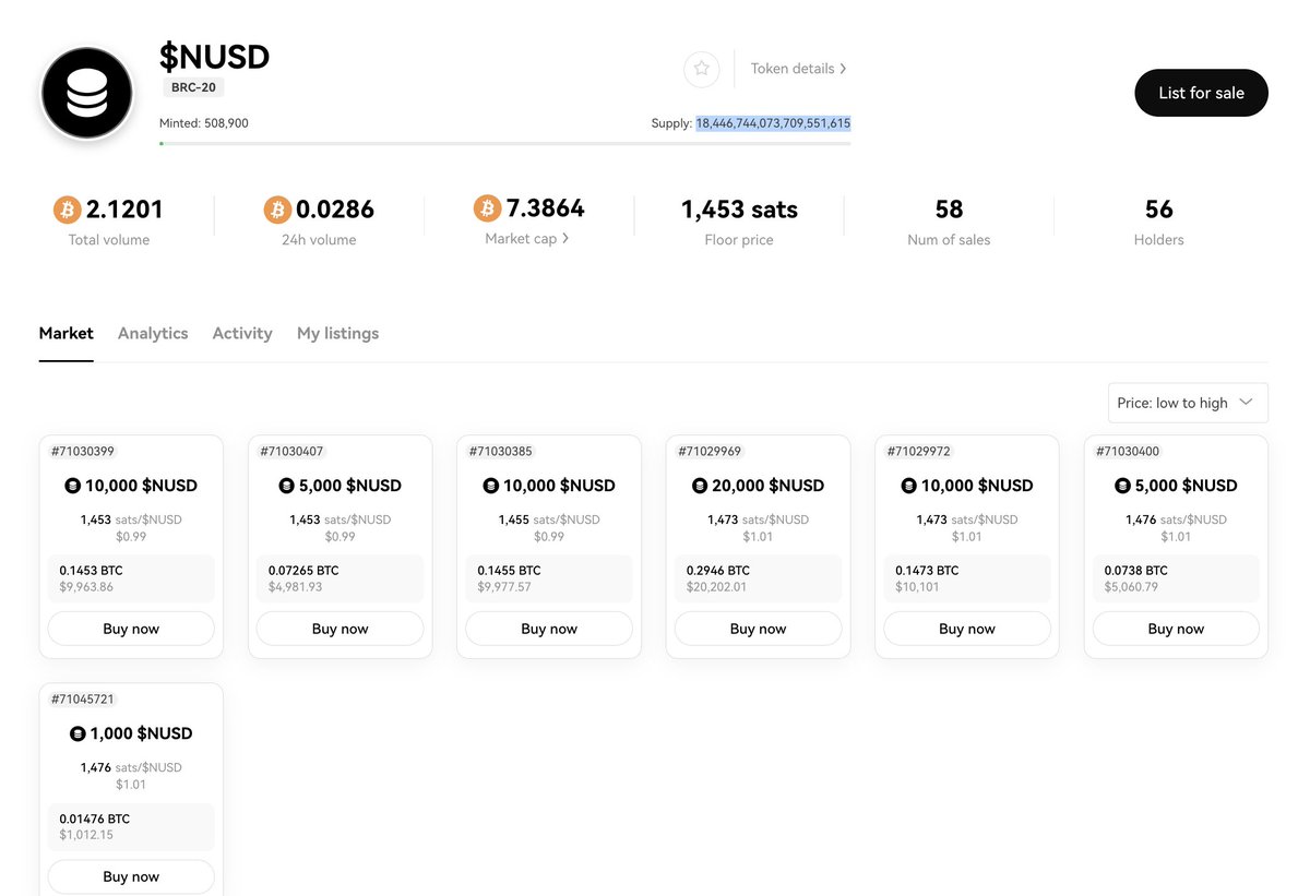 Presenting: $NUSD, a BRC-20 stablecoin on #Bitcoin. Backed by $ENA Ethena USDe. Minting (they claim) is based on locked USDe on Ethereum. But as you can see, the UPPER MOST minting limit is 18.5 Quintillion $NUSD. What would keep them from minting a Quadrillion or two one