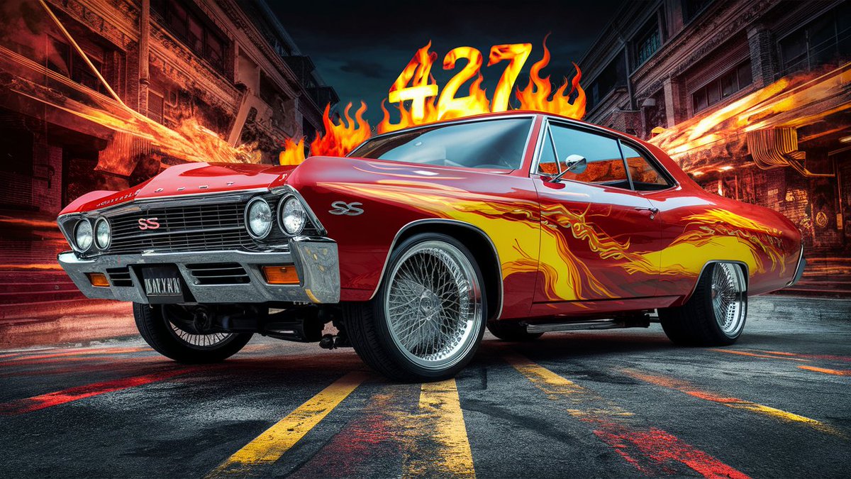 One for 427 Followers, Thank You 🙏

A stunning, customized 1967 Chevrolet Impala SS that masterfully fuses Chicano culture with automotive artistry. The vehicle is painted in a dazzling blend of red, orange, yellow, and gold hues, with intricate designs and patterns that capture