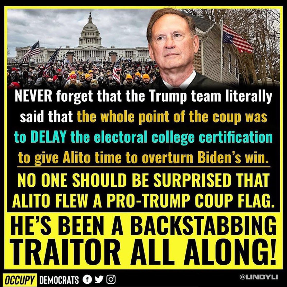 #DemsUnited #Fresh #ProudBlue #LiveBlue Justice Alito was the “Inside Man” for the Jan 6 coup attempt! Sydney Powell, Louie Gohmert & Kari Lake filed a lawsuit against VP Pence to prevent him from certifying the Electoral College vote on Jan 6 The Plan: Alito was to rule that