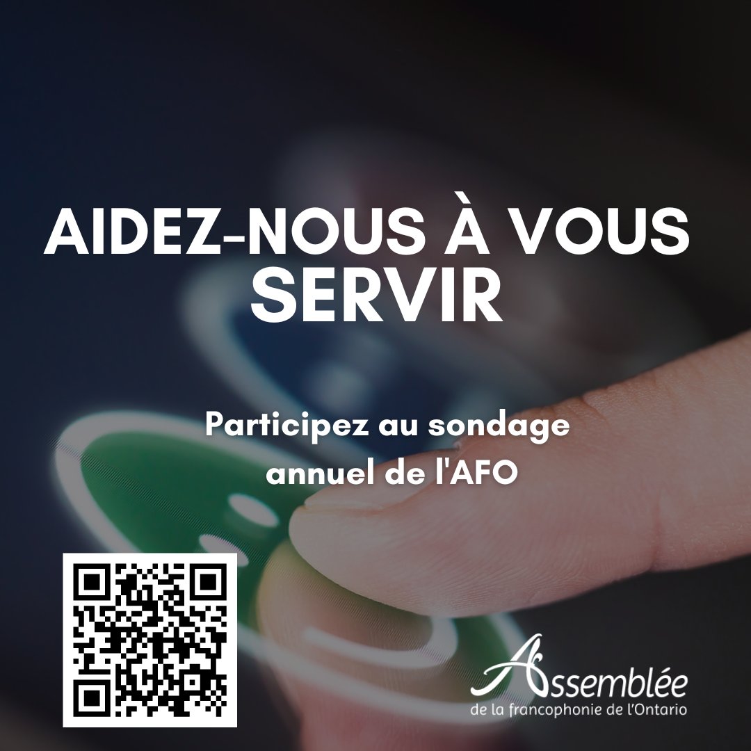 Vous voulez nous aider à mieux vous servir ? 
Participez à notre sondage annuel et courez la chance de gagner une carte cadeau de 100 $. #ONfr
Cliquez ici pour participer : fr.surveymonkey.com/r/CXQM8ZL