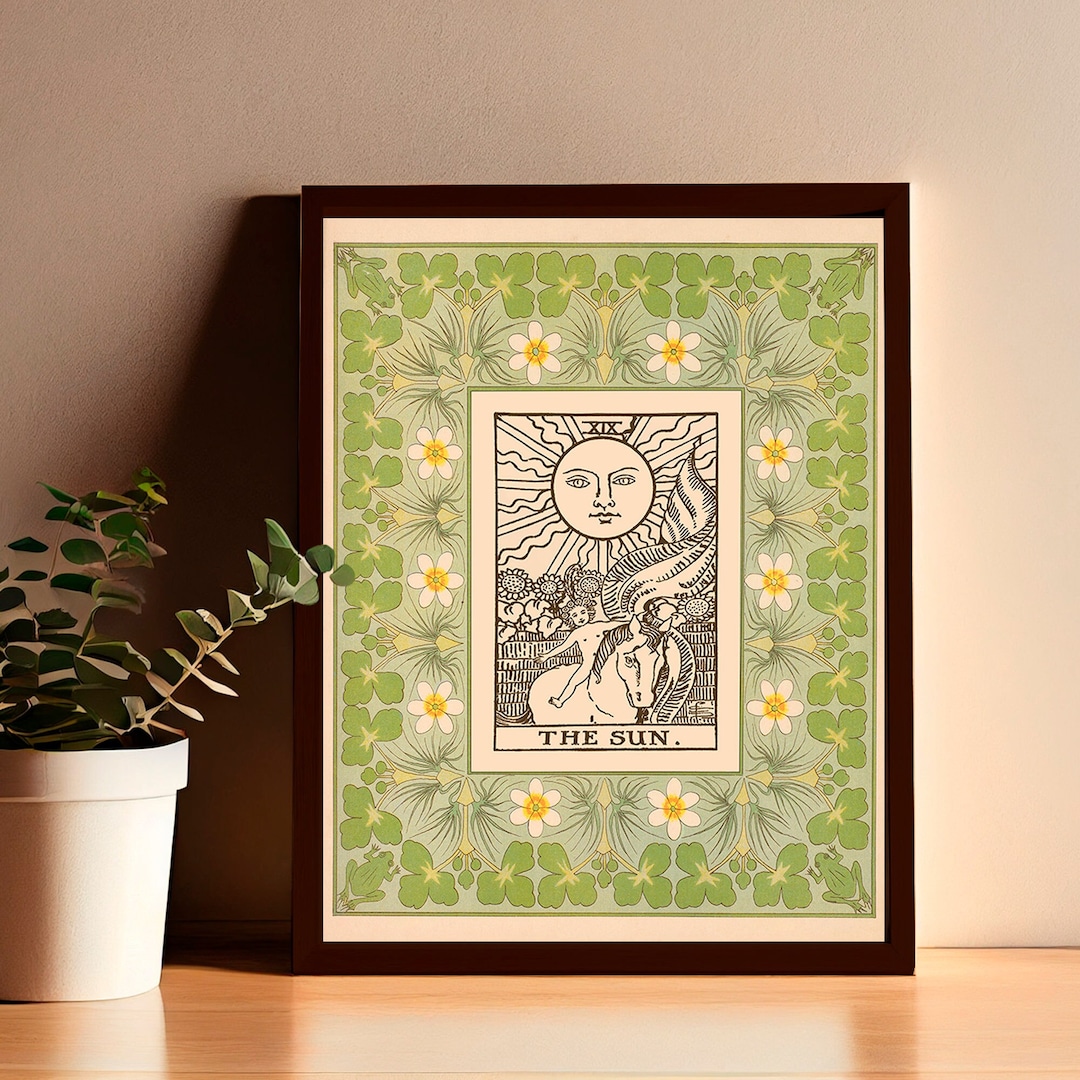 The Sun Tarot Print - Vintage Shabby Chic - Tarot Poster - Nouveau Tarot Card Poster - Green by DesignBohemian etsy.com/listing/166093… #interiordecor #interiorinspo #interioraesthetic #artnouveau #botanicalgoth #vintageaesthetic #gothaesthetics #gothaesthetic