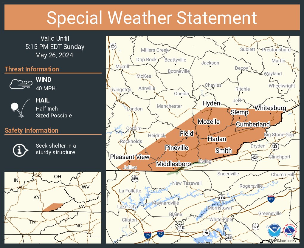 A special weather statement has been issued for Middlesboro KY, Cumberland KY and Whitesburg KY until 5:15 PM EDT