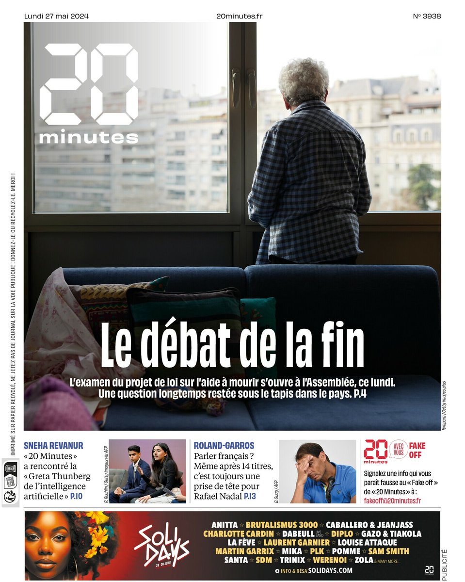 Euthanasie : le débat sans fin. Téléchargez le journal 20 Minutes en avant-première en cliquant ici pdf.20mn.fr/2024/quotidien…