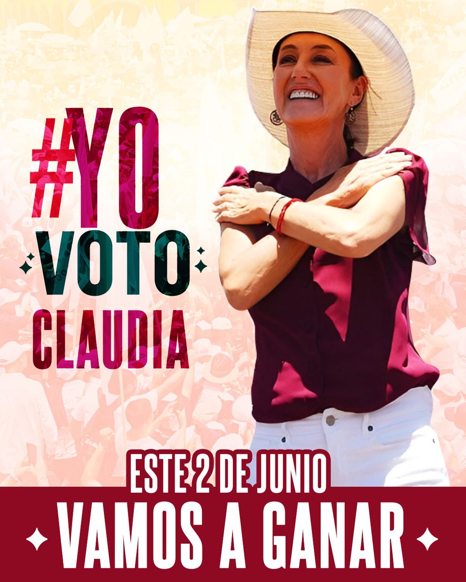 #YoVotoClaudia A una semana de ese día trascendental, los invitamos a todas y todos a que este próximo 2 de junio salgamos a votar por la continuidad de la Cuarta Transformación en México. 🍀✨ #AhomeConClaudia