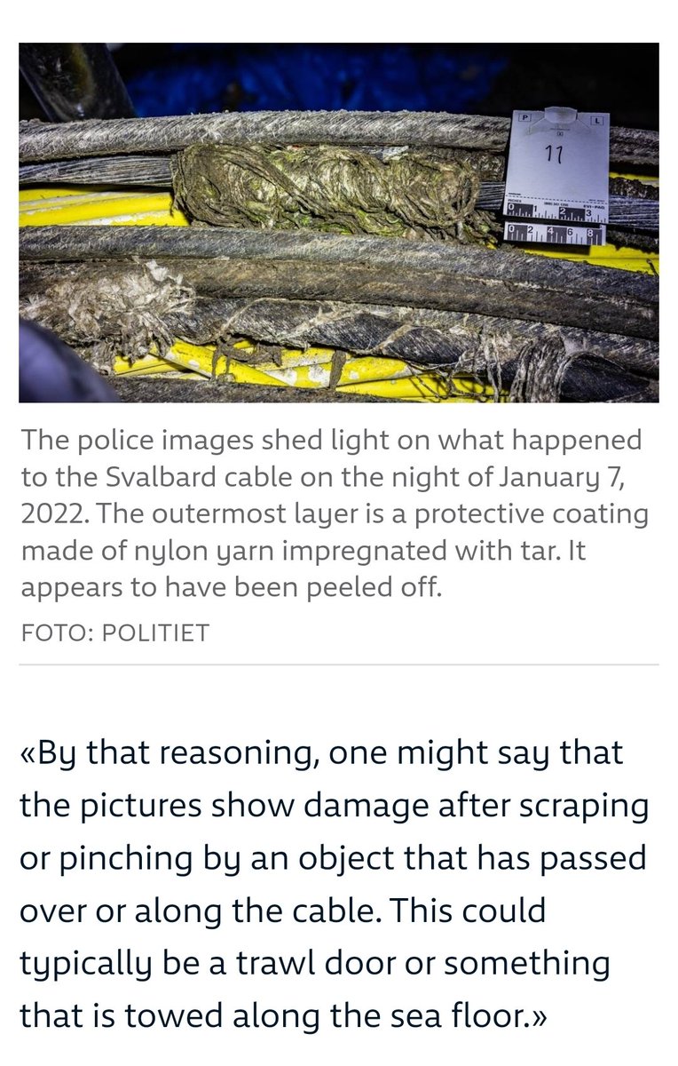 And this is the unique police photos now released showing how the Svalbard fiber cable connection looked after being repeatedly trawled over and damaged by russian vessels in 2022. Source, NRK (Norway Public Broadcaster) nrk.no/tromsogfinnmar…