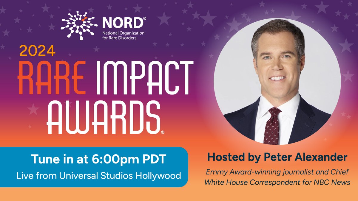 We’re thrilled Emmy Award-winning journalist & @NBCNews Chief White House correspondent @PeterAlexander is emcee of our #RareImpactAwards for a second time! Learn about this year’s stars of #RareDisease innovation and how to attend in LA or tune in live: rareimpact.org