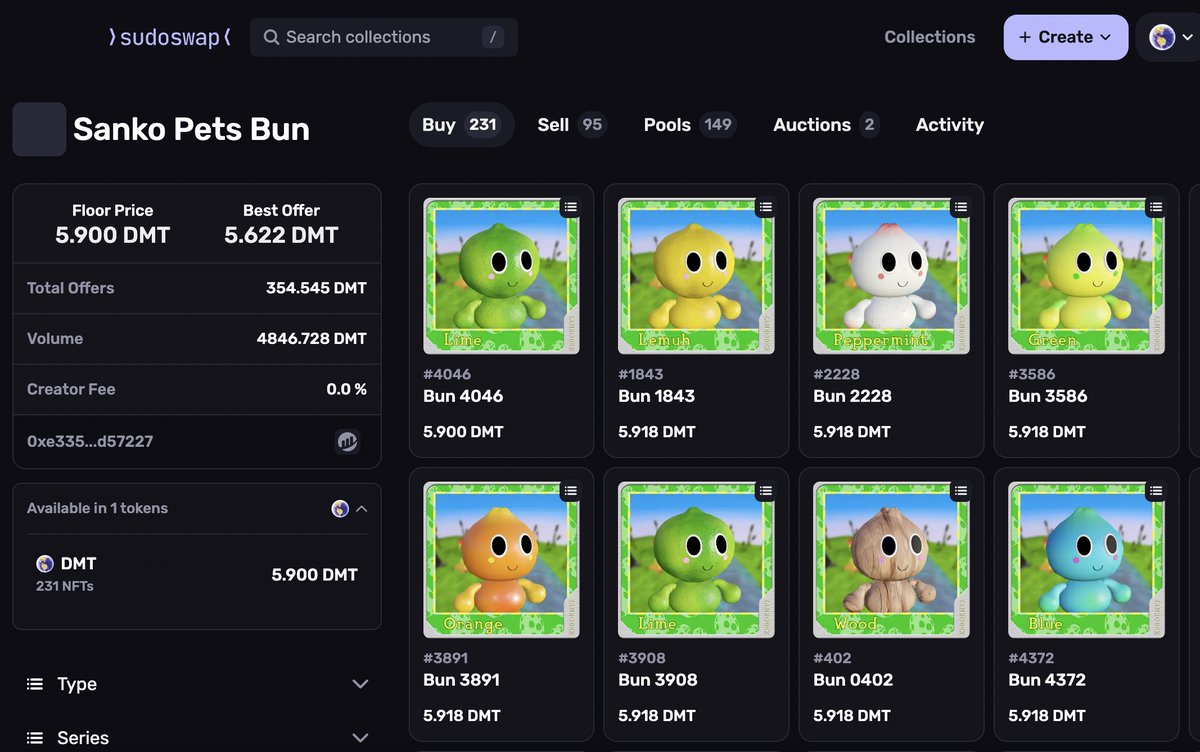Really cool to see ~5,000 $DMT volume (!) on Sanko Buns in 4 days

I think people are starting to understand the value of trading with a fair launch denominator. Galaxy &amp; FTX don't have multibillion locked bags to dump on u here

the potential positive network effects are immense