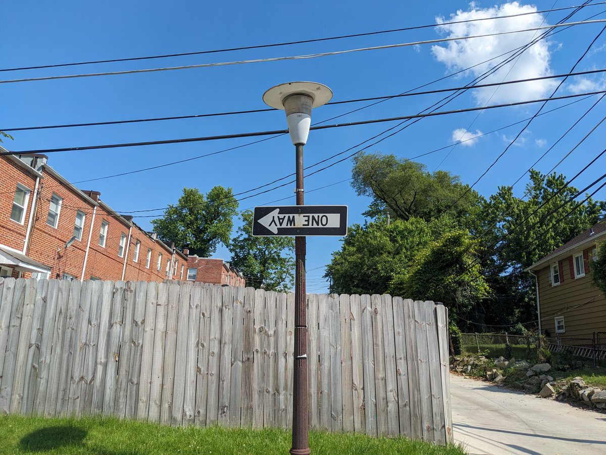 I like to think that the worker who put that street sign on wanted us to stop and ponder the philosophical question "Is there really only one way?".
This one goes straight into my list of Baltimore gems