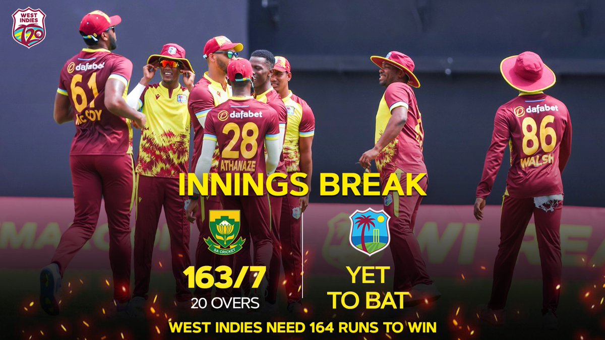 Time to chase!🔥 1️⃣6️⃣4️⃣ runs needed to sweep the series! #WIvSA #WIREADY