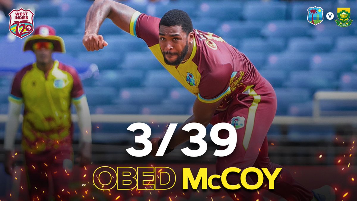 A brilliant spell from @ObedCMcCoy in the 1st innings.👏🏿 #WIREADY #WIvSA