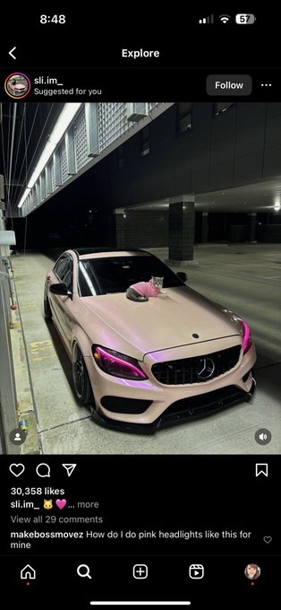 Man I want pink headlights for my car- saw this car on the net yesterday - I heard anything else is illegal