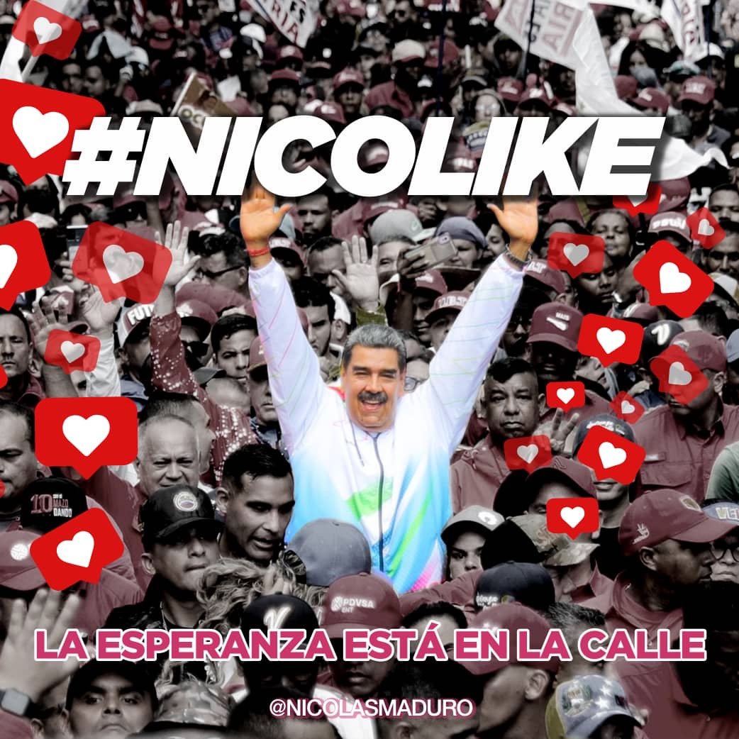 Con la fuerza que caracteriza al pueblo venezolano, derrotaremos el baneo en redes digitales y nos mantendremos en defensa de la paz y la verdad de nuestro país.  ¡La esperanza está en la calle! @NicolasMaduro #NicoLike