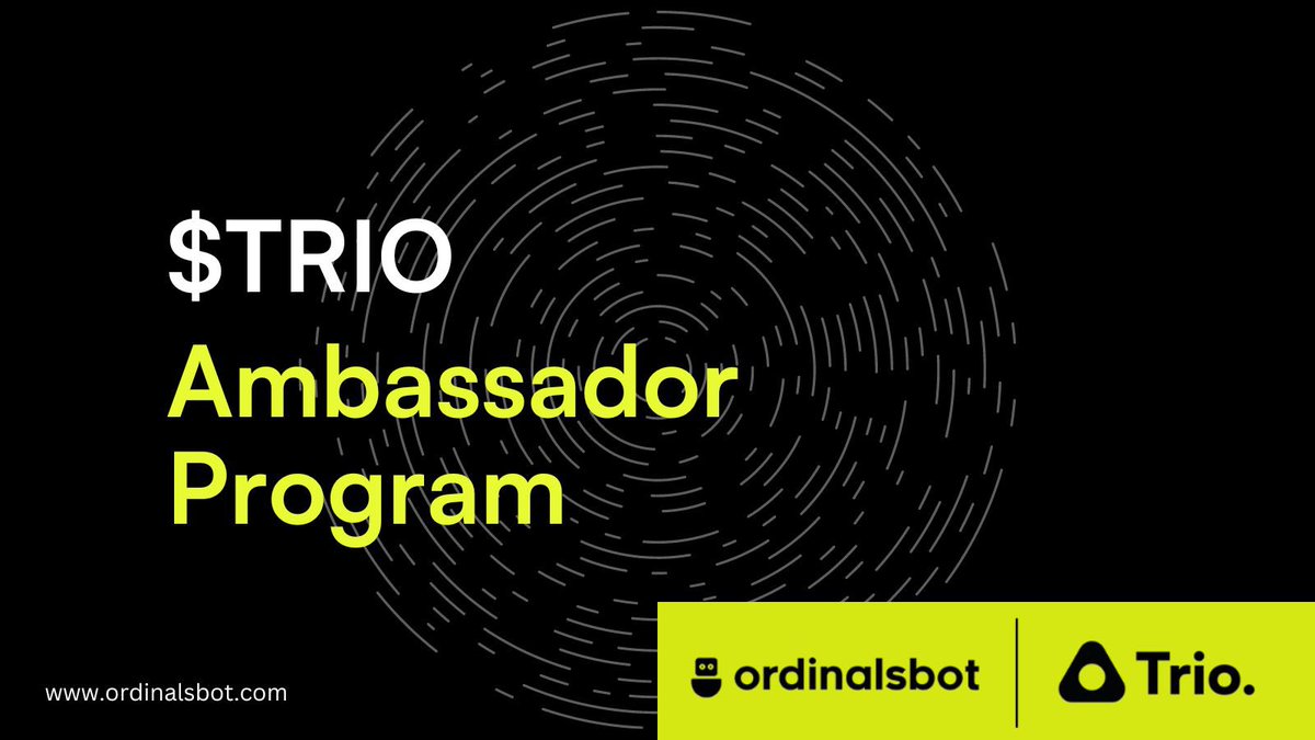 Exciting News! @ordinalsbot is launching the $TRIO Ambassador Program! 

Earn monthly $TRIO, engage with an OG team, and work with legends in the space while spreading the message and educating people about the utility of the token. 

Applications open on Monday! 🚀 💎