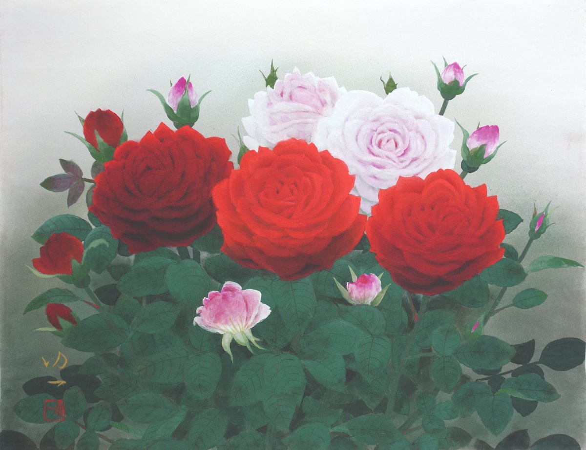 Koichi Nabatame, Japanese, b. 1933 Red and White Roses