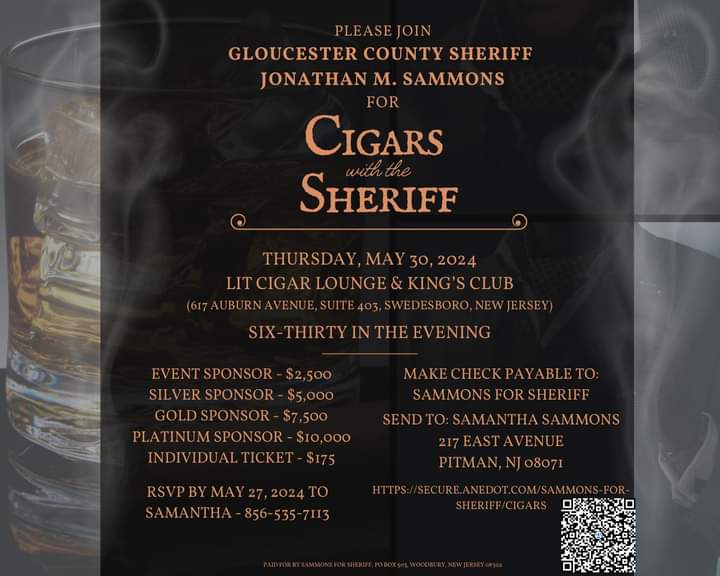 Please support my good friend & Gloucester County Sheriff Jon Sammons for a night of Cigars & good company. #VoteRed #VoteSammons #VoteKonawelDeSilvio