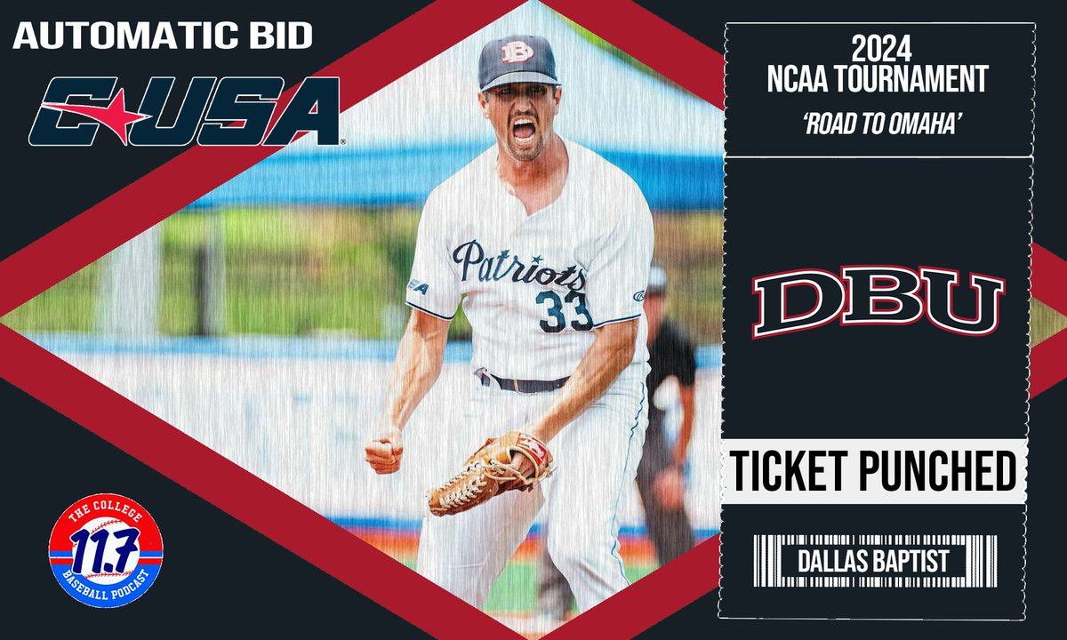 CONFERENCE USA CHAMPS 🚨

DALLAS BAPTIST PUNCHED THEIR TICKET

THE PATRIOTS ARE ON THE ROAD TO OMAHA