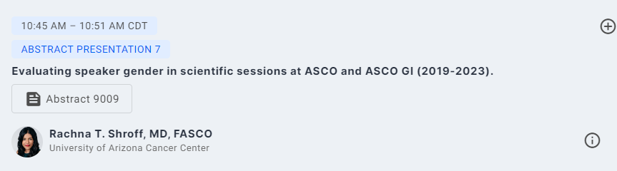 At #ASCO24 - an incredibly impt topic being addressed by @rachnatshroff & colleagues on June 3 at 10:45 am in E450a. Looking across 5y of @ASCO & #GIASCO symposia, they identify significant gaps in M v F abstract presenters & the difference is quite staggering (ASCO 76% vs 24%,