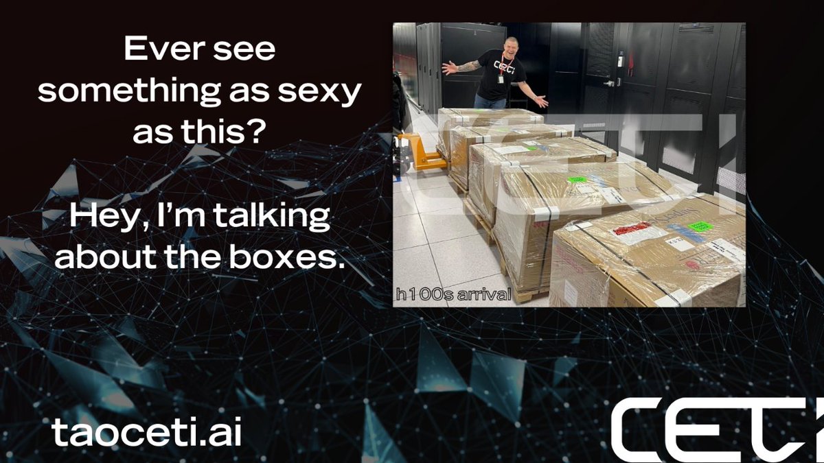 If you ever wanted to see how big these h100 boxes were, it's a good thing some of these guys are stacked having to carrying this stuff around. $CETI over here lifting stacks and green candles. #depin #ai #blockchain #crypto