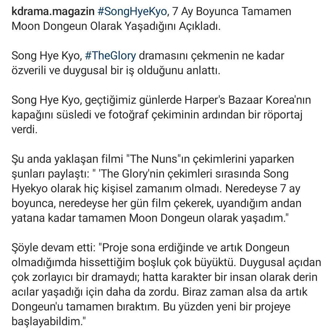 #SongHyeKyo, 7 Ay Boyunca Tamamen Moon Dongeun Olarak Yaşadığını Açıkladı. #TheGlory