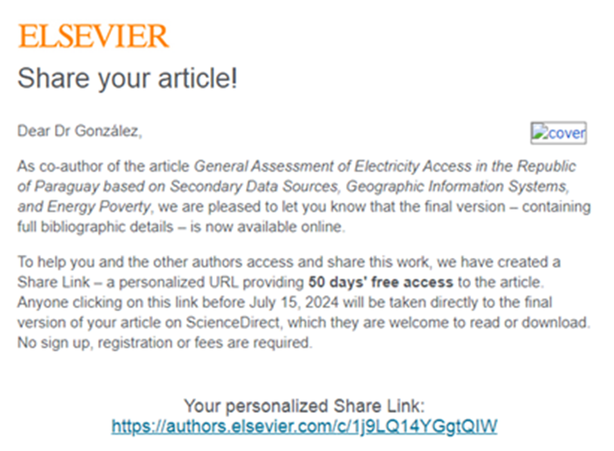 Nuestro trabajo titulado "General assessment of electricity access in the Republic of Paraguay based on secondary data sources, Geographic Information Systems, and Energy Poverty" estará disponible para descarga gratuita por 50 días: 

Enlace: authors.elsevier.com/c/1j9LQ14YGgtQ…  [2/3]