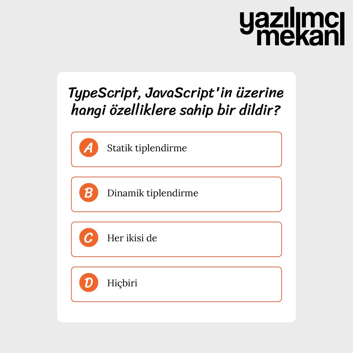 TypeScript, JavaScript'in üzerine hangi özelliklere sahip bir dildir?

#yazılım #kodlama #programlama #developer #coder #algoritma #software #teknoloji #web #website #development #ts #typescript #javascript #quiz