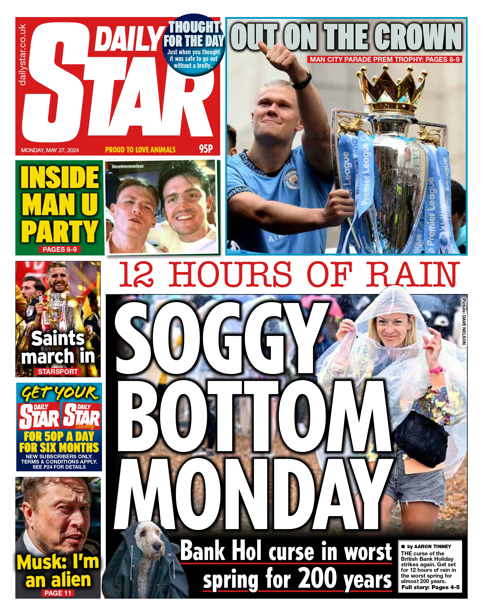 Monday's front page: Soggy bottom Monday 

#TomorrowsPapersToday