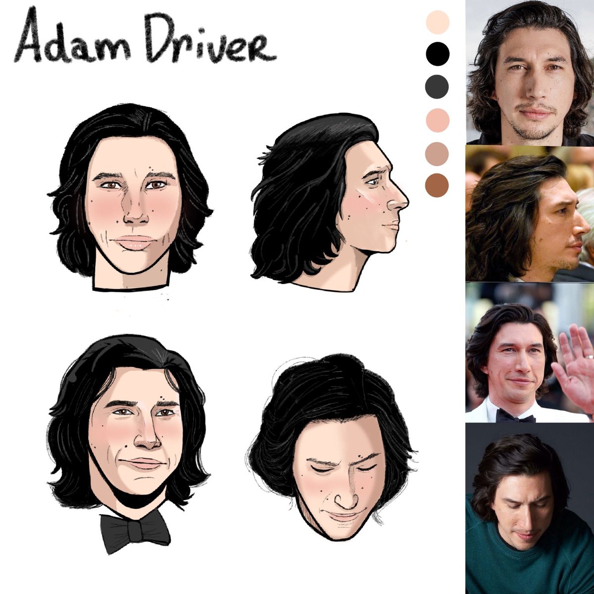 Some sketches of Adam Driver's head from four different angles that I drew 😁 #adamdriver #reyloart