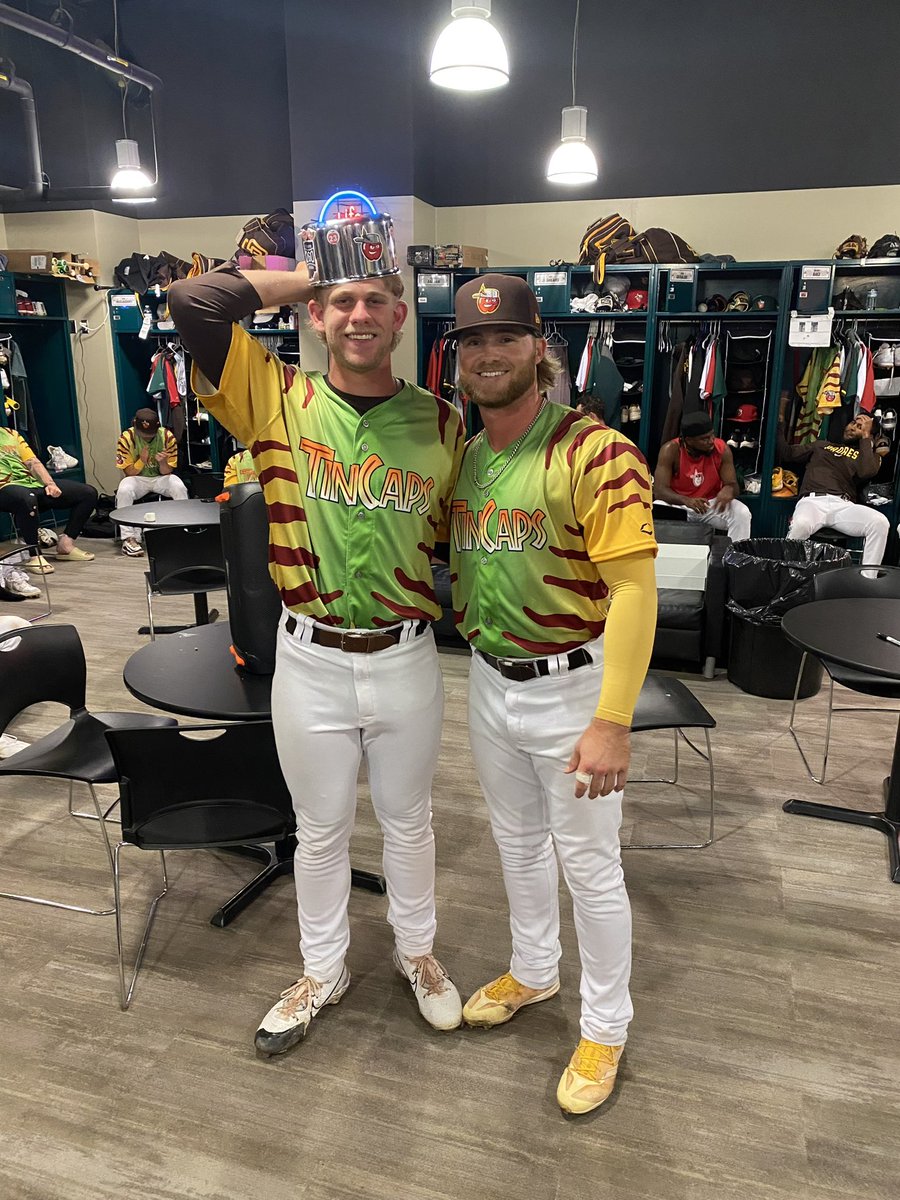 TinCaps's tweet photo. On Dino Night 🦖, @lucasdunn8 and @dylanjlesko were dino-mite in our doubleheader sweep! 🧢 https://t.co/VeQRE9FS2F