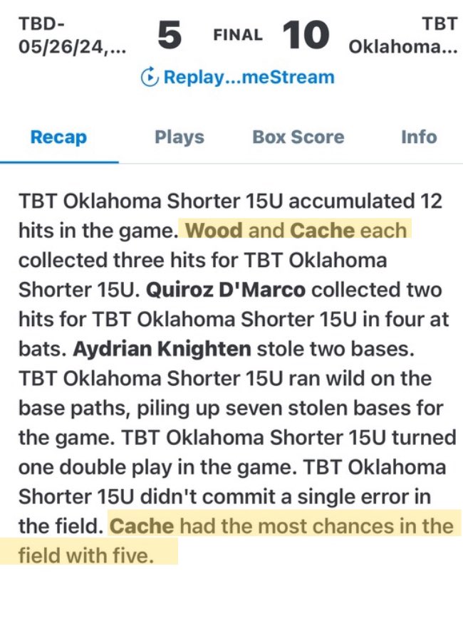 Great weekend at the <a href="/SSCbaseball/">Seminole State Baseball</a> Showcase.

4-8 on the weekend
3 2B | 2 BB | 1 SF

2 IP | 2 S | 1 K

<a href="/TBTOklahoma22/">TBT Oklahoma</a>